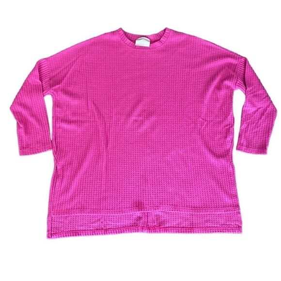 Judith March Waffle Knit Long Sleeve Shirt Small Pink Distressed Oversized - Picture 1 of 5